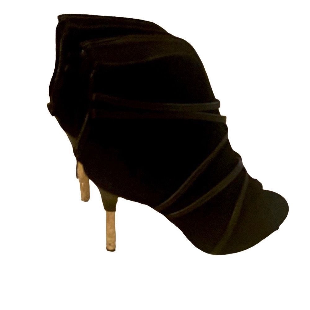 Gold Metallic Heeled Strappy Open Toe Booties